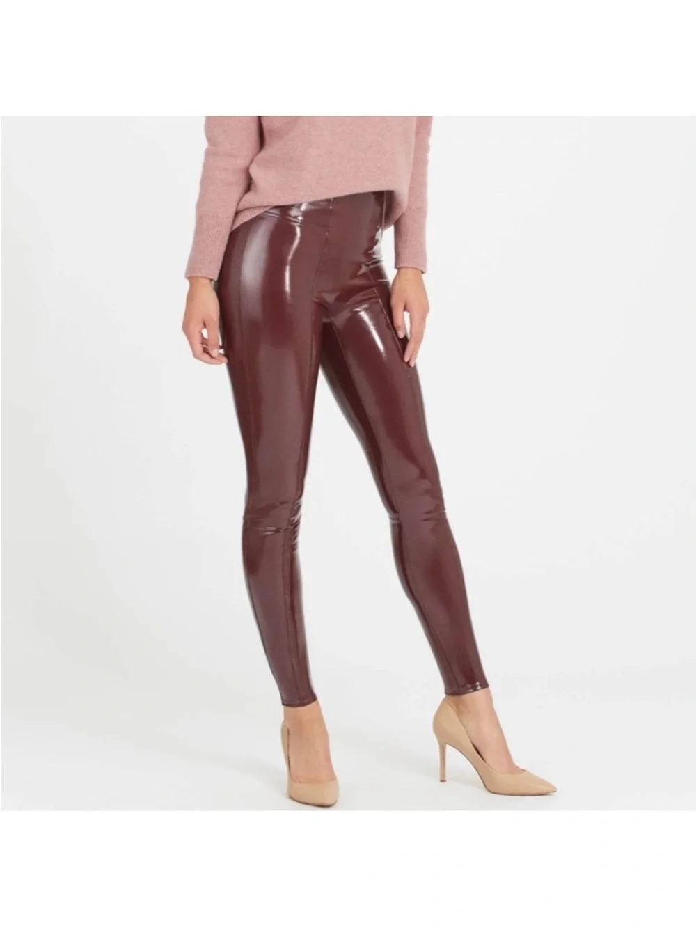 SPANX Faux Patent Leather Leggings Ruby - Picture 13 of 14